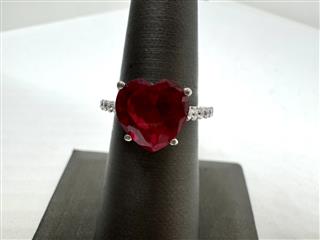 925 Sterling Silver Red Heart Stone Ring SZ: 5.5 - 2.9G!